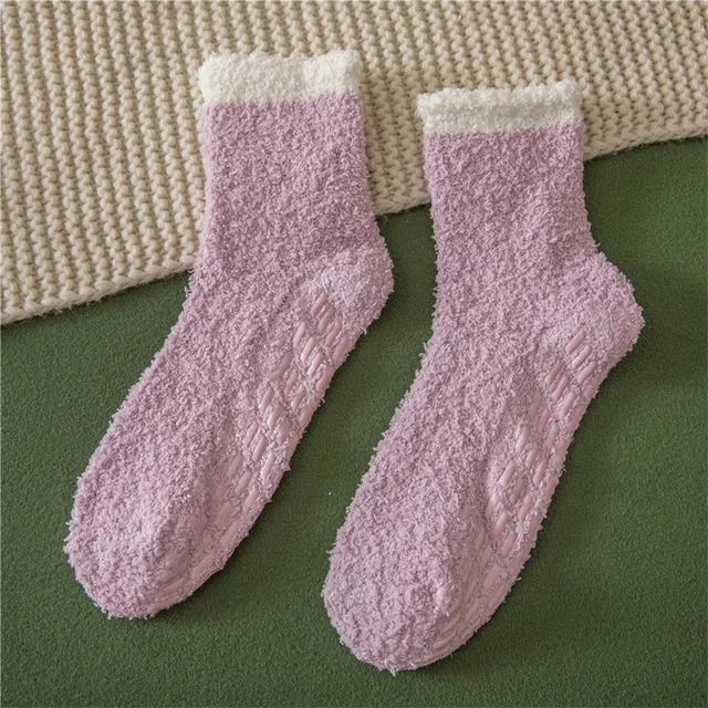 1 Pair Women's Fuzzy Socks with Non-Slip Grips Super Soft Woman Man Cold Protection Winter Warm Cozy Plush Slipper Socks