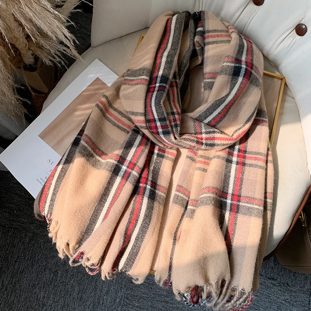 Korean Autumn Thick Plaid Scarf Women Men Fashion Long Warm Neck Cashmere Shawls Winter Tassel Neckerchief Outdoor Gifts