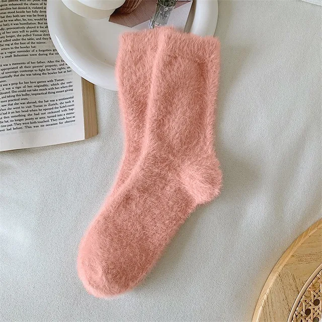 Women Solid Cozy Mink Velvet Socks Autumn Winter Hosiery Thicken Warm Pure Color Sleep Bed Floor Home Fluffy Sock Harajuku