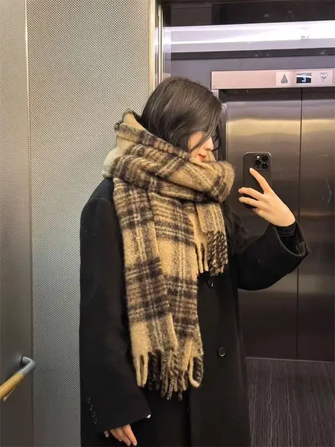 2023 Winter Cashmere Thick Plaid Scarf Women Men Luxury Long Soft Warm Neck Thick Solid Color Shawls Autumn Outdoor Gifts