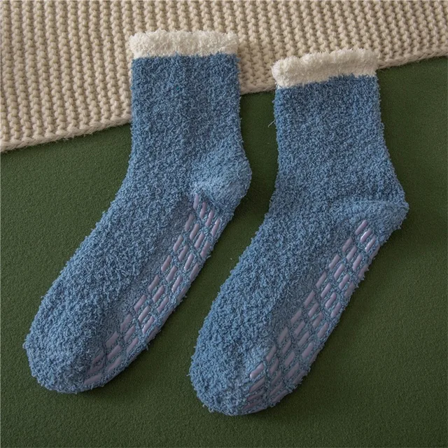 1 Pair Women's Fuzzy Socks with Non-Slip Grips Super Soft Woman Man Cold Protection Winter Warm Cozy Plush Slipper Socks