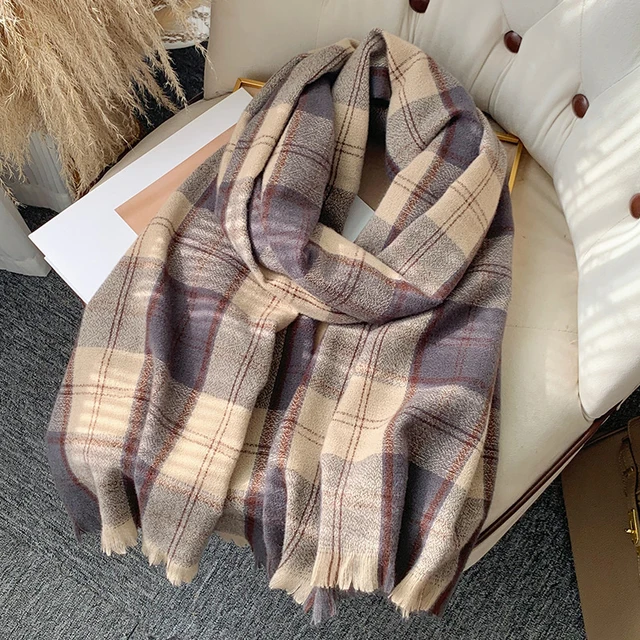 Korean Autumn Thick Plaid Scarf Women Men Fashion Long Warm Neck Cashmere Shawls Winter Tassel Neckerchief Outdoor Gifts