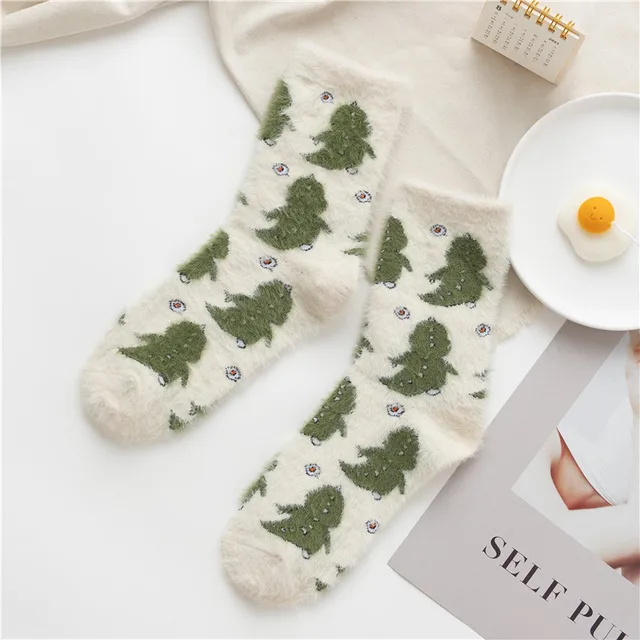 Cow Print Mink Plush Socks For Women Girl Mid Tube Stockings Warm Coral Velvet Sleep Floor Sock Winter Thermal Slipper Funny Sox