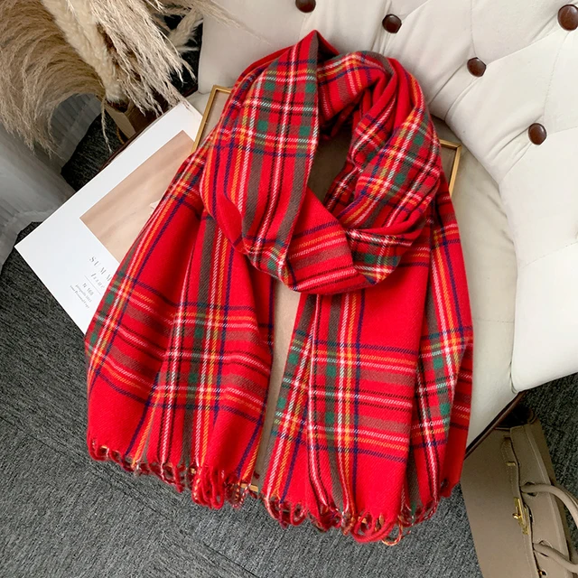 Korean Autumn Thick Plaid Scarf Women Men Fashion Long Warm Neck Cashmere Shawls Winter Tassel Neckerchief Outdoor Gifts