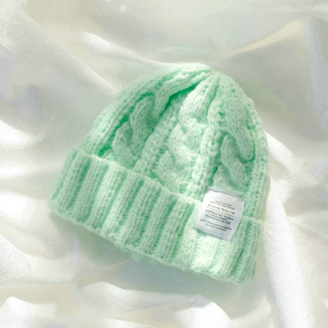 Winter Knitted Hat For Women Solid Color Warm Knitted Beanies Hat Fashion Coarse Woolen Knitted Hat Outdoor Warm Crochet Bonnets
