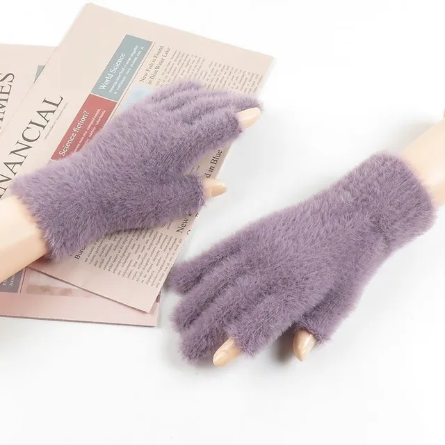 Soft Fluffy Winter Touchscreen Gloves Women Girls Imitate Rabbit Fur Plush Warm Fingerless Mink Fleece Index Half Finger Mittens