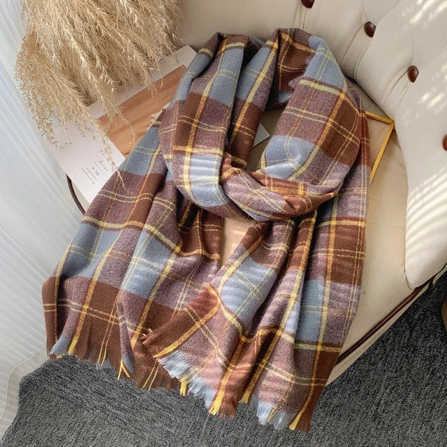 Korean Autumn Thick Plaid Scarf Women Men Fashion Long Warm Neck Cashmere Shawls Winter Tassel Neckerchief Outdoor Gifts