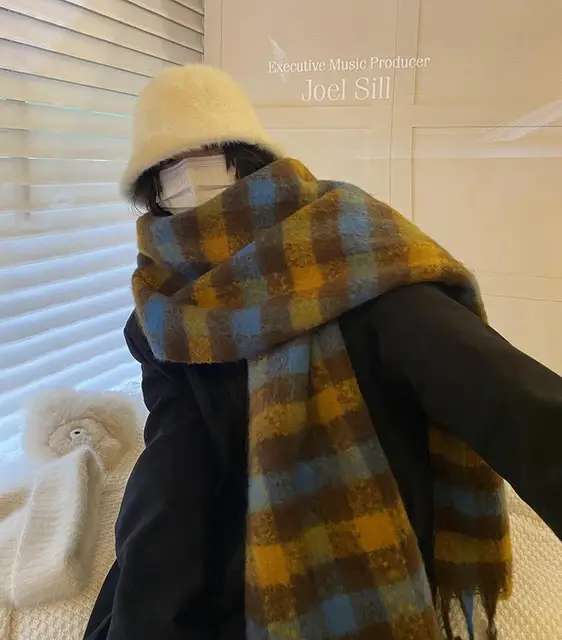 2023 Winter Cashmere Thick Plaid Scarf Women Men Luxury Long Soft Warm Neck Thick Solid Color Shawls Autumn Outdoor Gifts