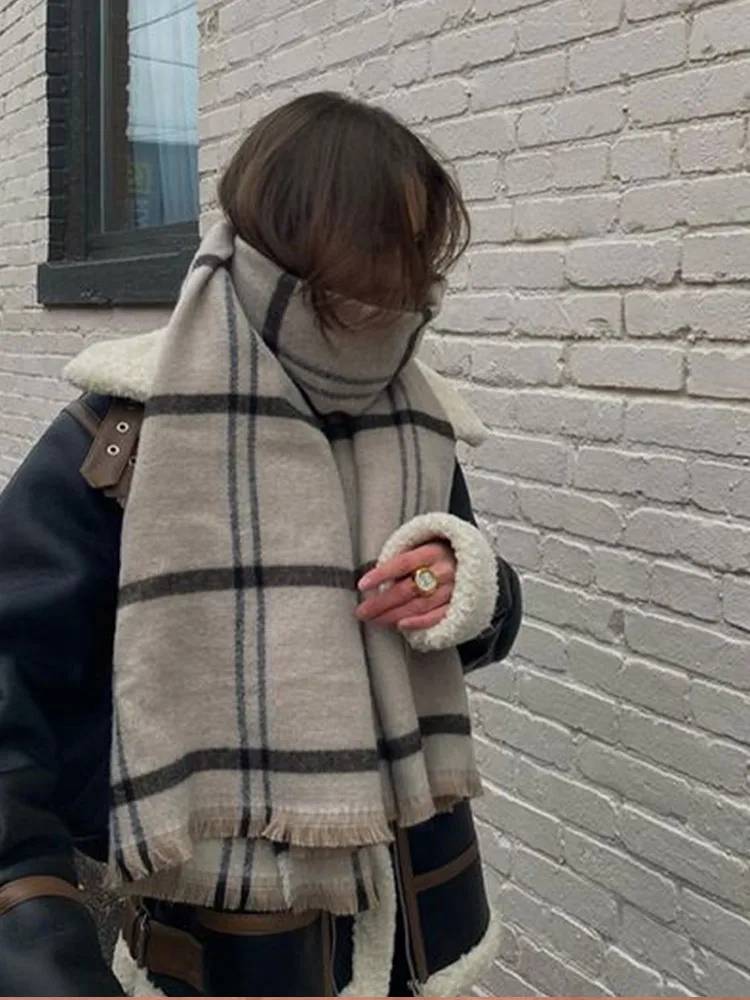 Vintage Panelled Plaid Scarf For Women 2023 Autumn Winter Thick Warm Female Shawl Fashion Casual Windproof Scarves