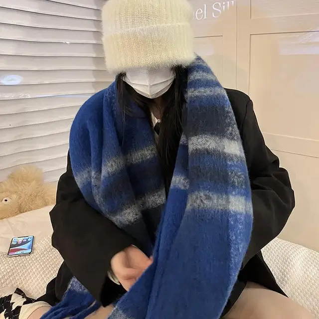 Winter Warm Plaid Fringe Scarf Women Vintage Thicken Color Shawl Couple Ins Korean Velvet Brand Scarves Autumn Outdoor
