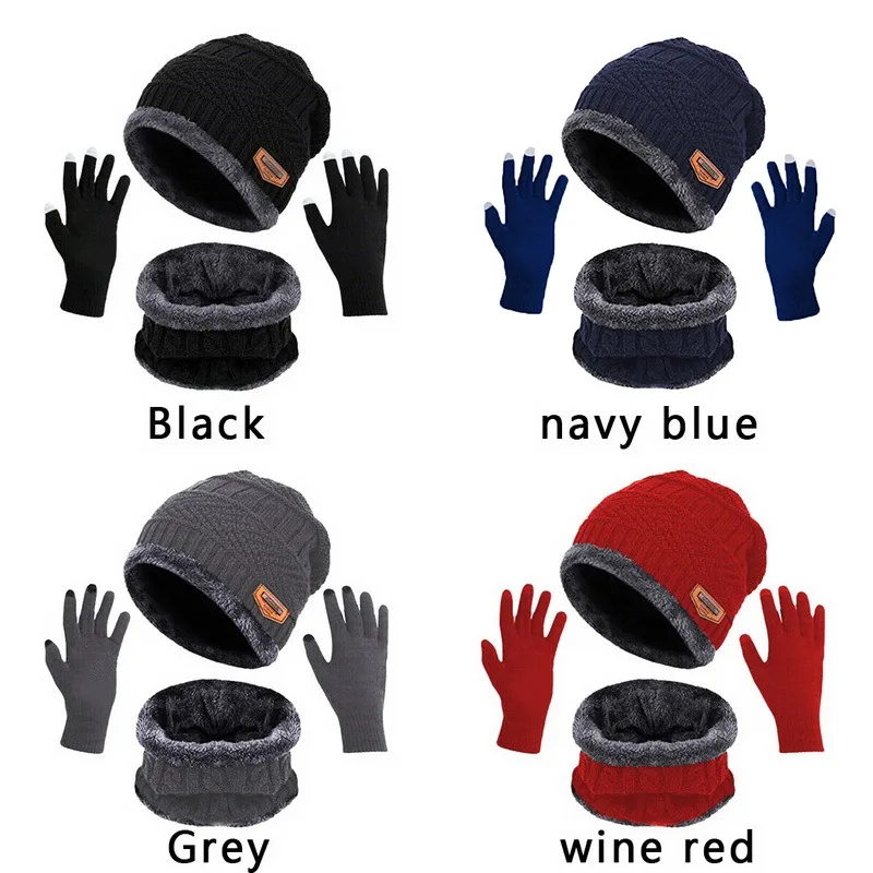 Winter Wool Neck Scarf Cap For Men Women Thick Warm Velvet Beanie Hat Knitted Hat Outdoor Riding Hat Mask Bonnet Hats Set Scarf