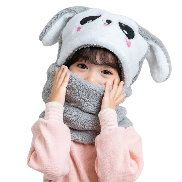 Cute Children Cartoon Scarf Hat Autumn Winter Girls Boys Scarf Thicken Cap Newborn Baby Stuff Children Hat Plus Fleece Kids Caps
