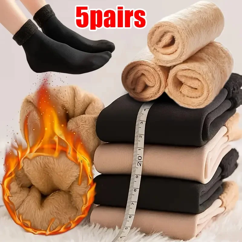 1-5Pairs Winter Warm Thicken Fleece Short Socks Women Thermal Cashmere Wool Socks Snow Velvet Boots Home Floor Calcetines Mujer