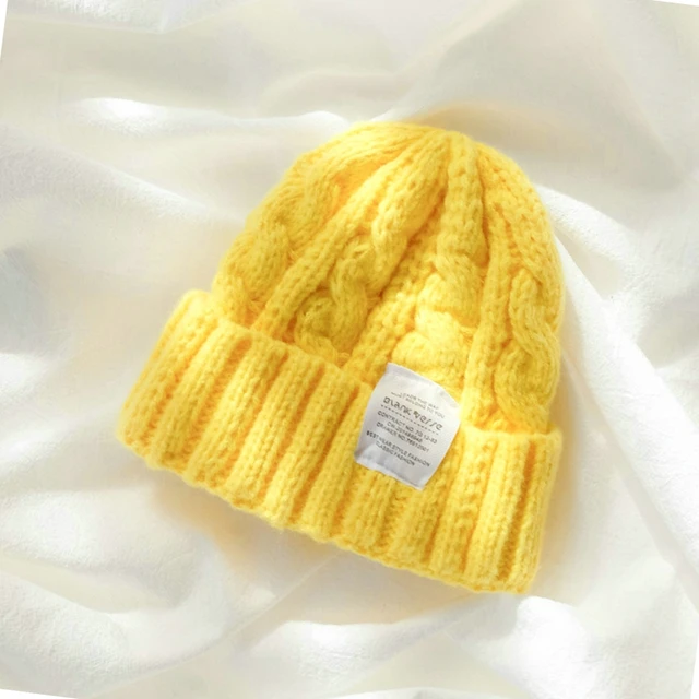 Winter Knitted Hat For Women Solid Color Warm Knitted Beanies Hat Fashion Coarse Woolen Knitted Hat Outdoor Warm Crochet Bonnets