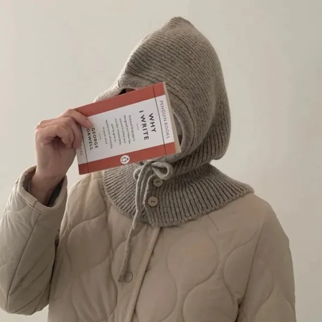 Winter Balaclava Hats For Women Knitted Hooded Caps Solid Color Outdoor Warmer Drawstring Hat One-Piece Neck Collar Beanies Caps
