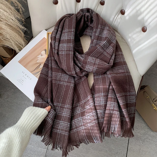 Korean Autumn Thick Plaid Scarf Women Men Fashion Long Warm Neck Cashmere Shawls Winter Tassel Neckerchief Outdoor Gifts