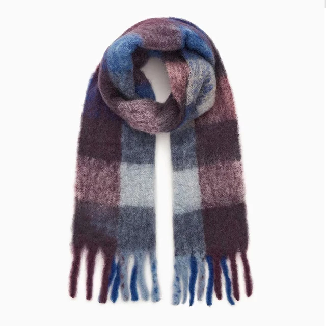 2023 Autumn Winter Fringe Panelled Plaid Scarf For Women Fashion Warm Coldproof Cashmere Scarves High Street Casual Female Shawl