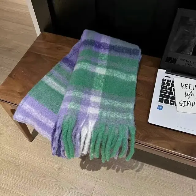 Winter Warm Plaid Fringe Scarf Women Vintage Thicken Color Shawl Couple Ins Korean Velvet Brand Scarves Autumn Outdoor