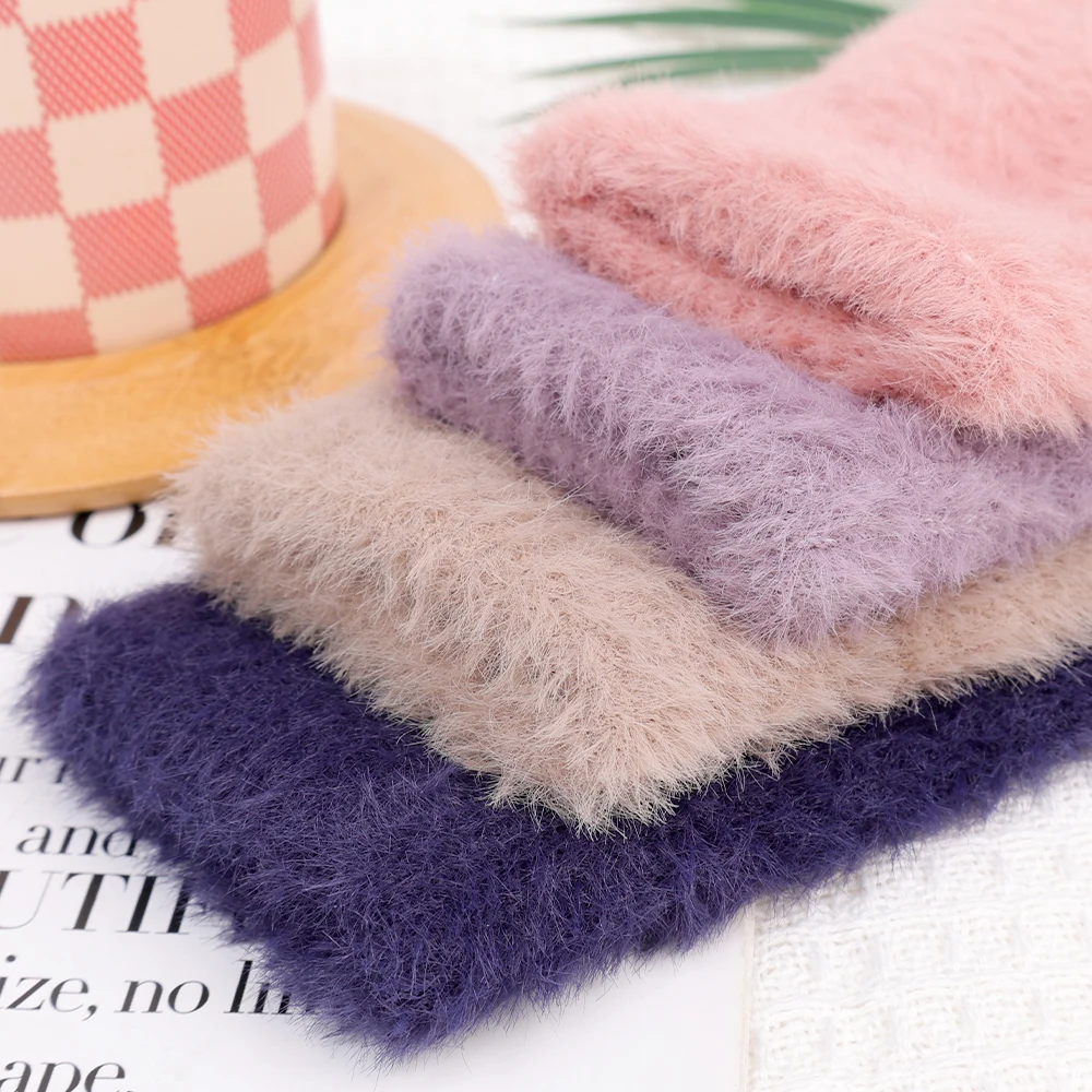 Soft Fluffy Winter Touchscreen Gloves Women Girls Imitate Rabbit Fur Plush Warm Fingerless Mink Fleece Index Half Finger Mittens