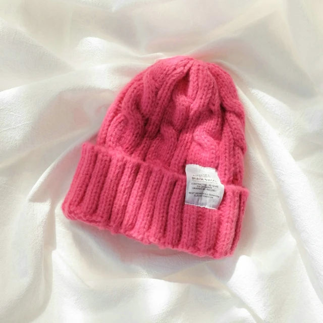 Winter Knitted Hat For Women Solid Color Warm Knitted Beanies Hat Fashion Coarse Woolen Knitted Hat Outdoor Warm Crochet Bonnets