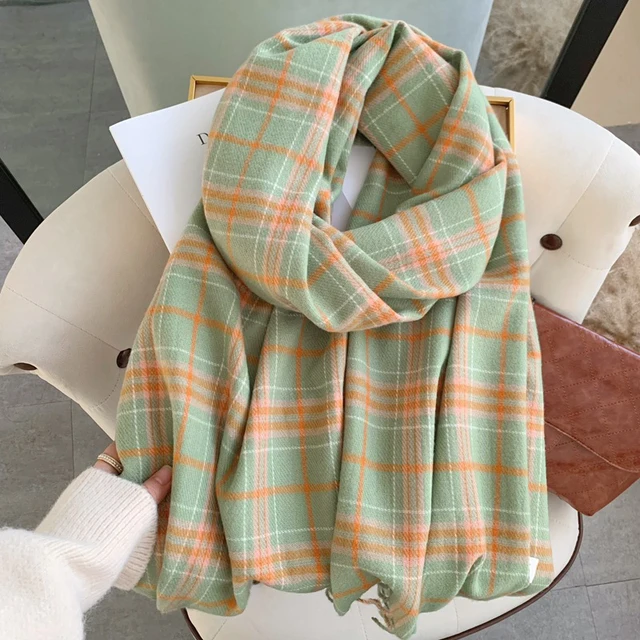 Korean Autumn Thick Plaid Scarf Women Men Fashion Long Warm Neck Cashmere Shawls Winter Tassel Neckerchief Outdoor Gifts