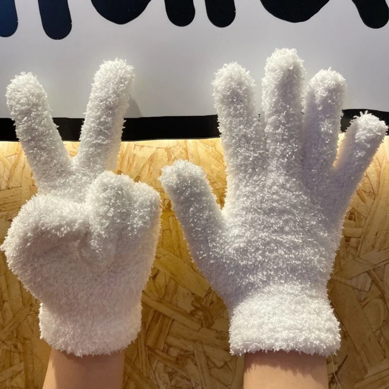 Winter Coral Fleece Thicken Gloves Women Girls Keep Warm Plush Furry Full Finger Mittens Soft Elastic Casual Solid Cycling Glove