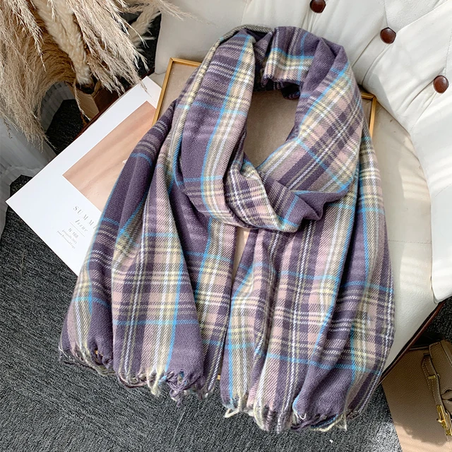Korean Autumn Thick Plaid Scarf Women Men Fashion Long Warm Neck Cashmere Shawls Winter Tassel Neckerchief Outdoor Gifts