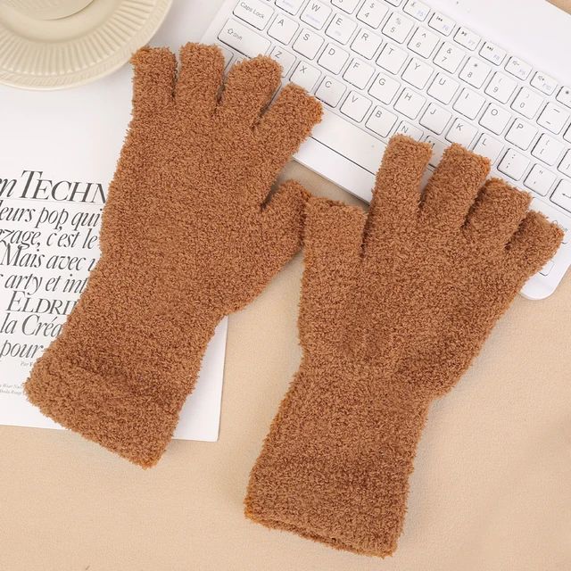 Women winter plush Gloves Solid Soft Thicken Coral Fleece Long arm Touchscreen Fingerless Glove Warm Half Finger Writing Mittens