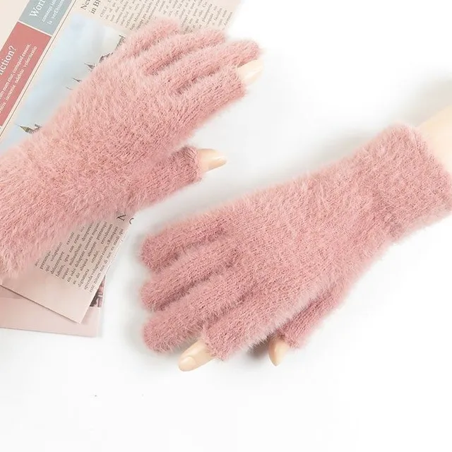 Soft Fluffy Winter Touchscreen Gloves Women Girls Imitate Rabbit Fur Plush Warm Fingerless Mink Fleece Index Half Finger Mittens