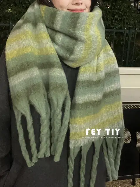 Winter Warm Plaid Fringe Scarf Women Vintage Thicken Color Shawl Couple Ins Korean Velvet Brand Scarves Autumn Outdoor