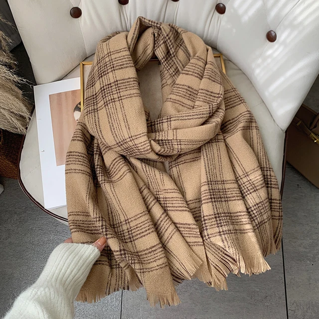 Korean Autumn Thick Plaid Scarf Women Men Fashion Long Warm Neck Cashmere Shawls Winter Tassel Neckerchief Outdoor Gifts