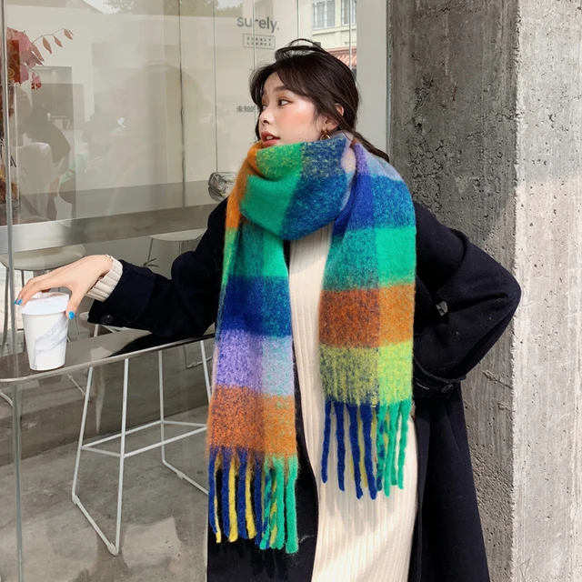 2023 Winter Cashmere Thick Plaid Scarf Women Men Luxury Long Soft Warm Neck Thick Solid Color Shawls Autumn Outdoor Gifts