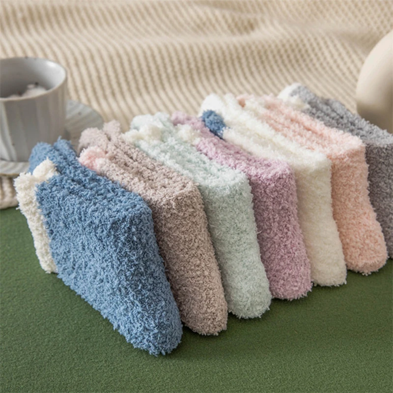 1 Pair Women's Fuzzy Socks with Non-Slip Grips Super Soft Woman Man Cold Protection Winter Warm Cozy Plush Slipper Socks