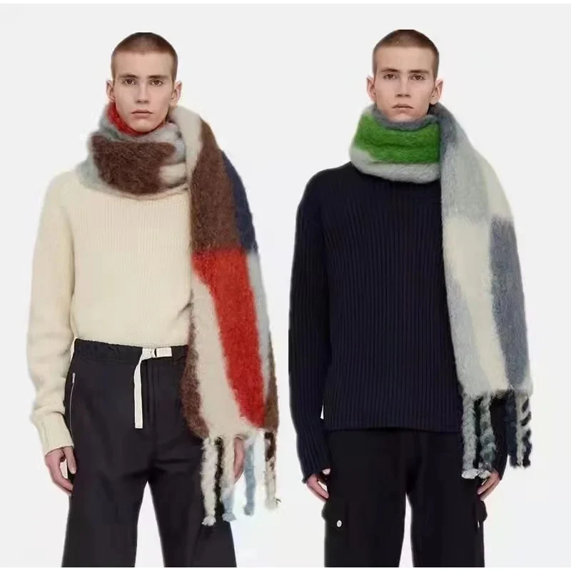 Long Gradient Mohair Printed Tassel Scarf Women Thick Cashmere Warm Poncho Shawls Wraps Blanket Winter Autumn Accessories