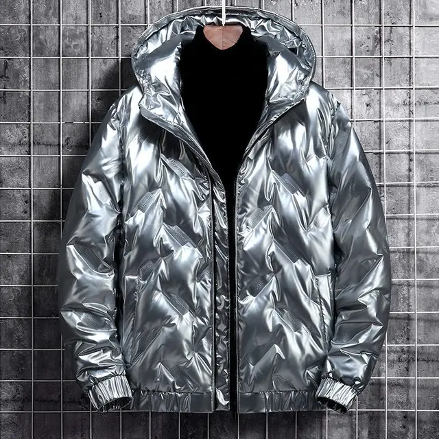 Men's Bright Down Jacket Men's Short White Eiderdown Coat With Hat Trend Winter Coat With Casual Down Jacket