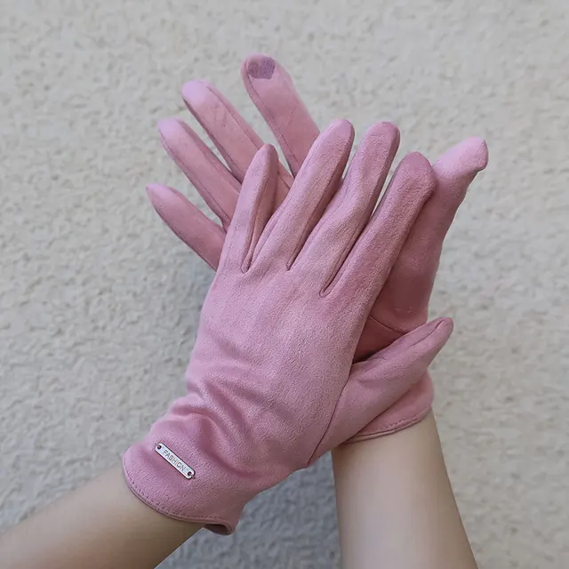 New Women Suede Gloves Autumn Winter Cute Furry Warm Mitts Full Finger Mittens Lady Outdoor Sport Female Wrist Glove Screentouch