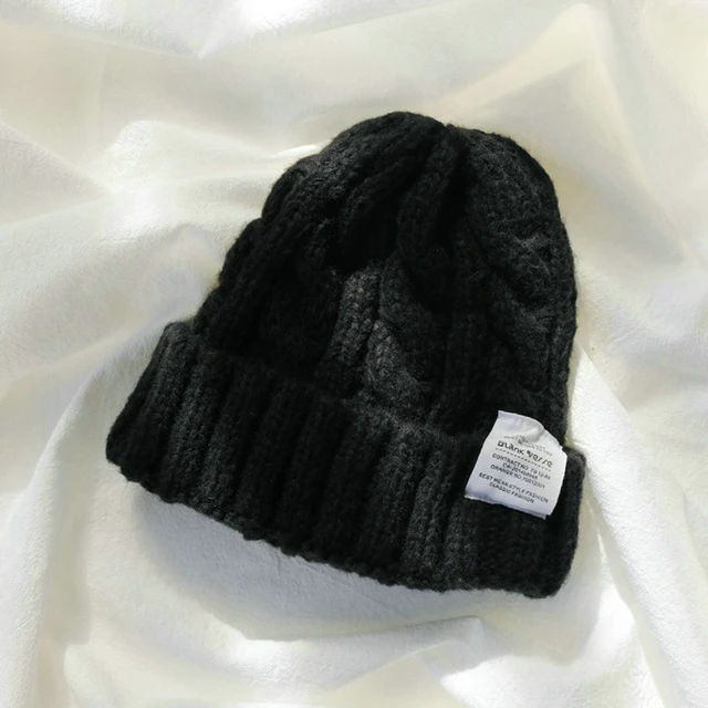 Winter Knitted Hat For Women Solid Color Warm Knitted Beanies Hat Fashion Coarse Woolen Knitted Hat Outdoor Warm Crochet Bonnets