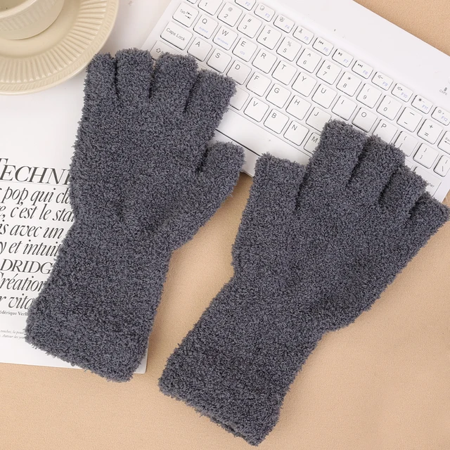 Women winter plush Gloves Solid Soft Thicken Coral Fleece Long arm Touchscreen Fingerless Glove Warm Half Finger Writing Mittens
