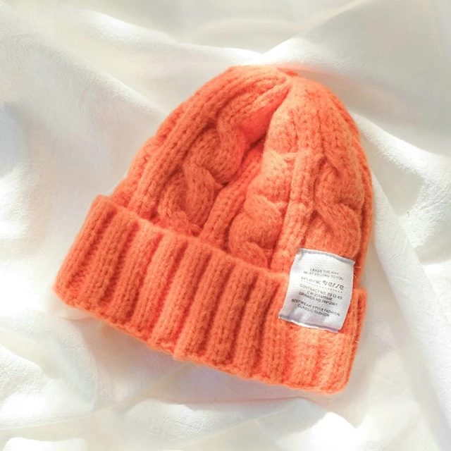 Winter Knitted Hat For Women Solid Color Warm Knitted Beanies Hat Fashion Coarse Woolen Knitted Hat Outdoor Warm Crochet Bonnets