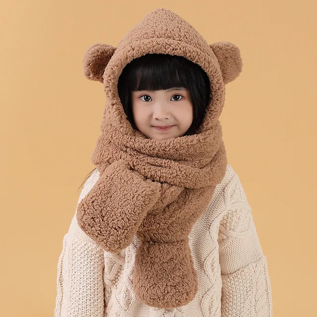 New Solid Knitted Thermal Windproof Scarf Hat Glove 3 Pieces Sets Women 2023 Winter Thick Warm Vintage Female Fashion Shawl