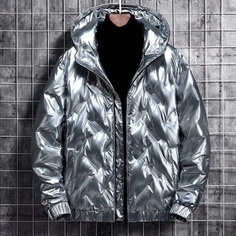 Men's Bright Down Jacket Men's Short White Eiderdown Coat With Hat Trend Winter Coat With Casual Down Jacket