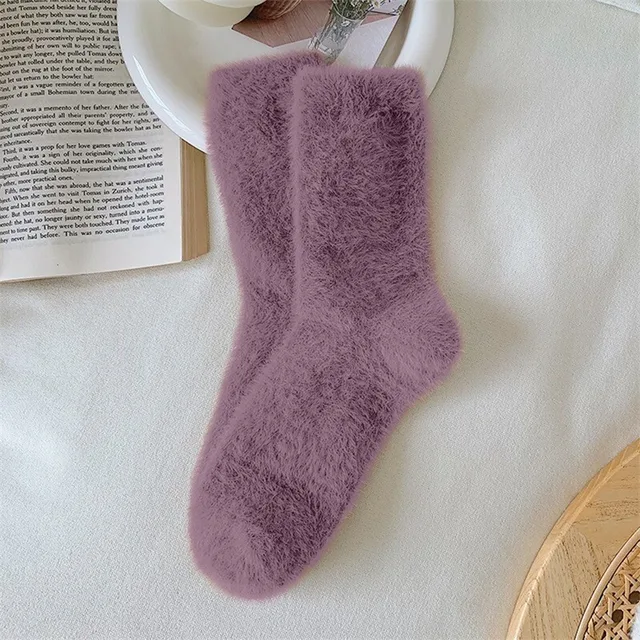 Women Solid Cozy Mink Velvet Socks Autumn Winter Hosiery Thicken Warm Pure Color Sleep Bed Floor Home Fluffy Sock Harajuku