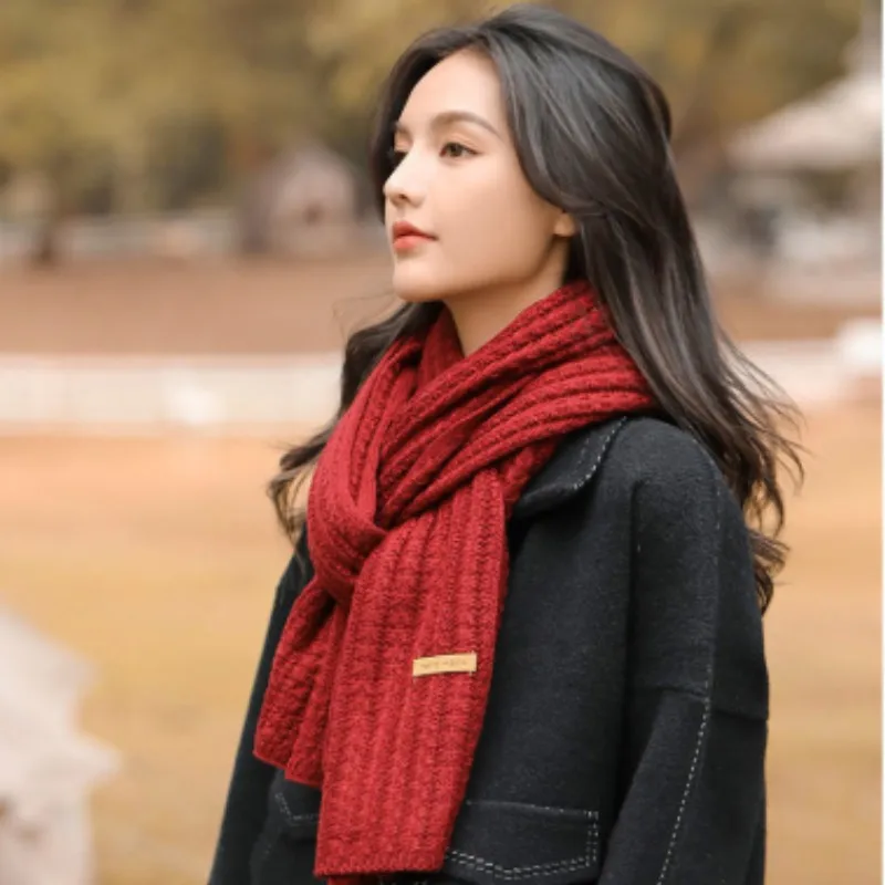 New Solid Knitted Thermal Windproof Scarf Women Men Girl Couple 2023 Winter Thick Warm Vintage Female Shawl Fashion Scarves