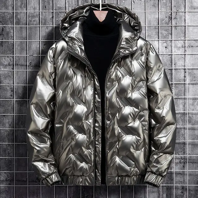 Men's Bright Down Jacket Men's Short White Eiderdown Coat With Hat Trend Winter Coat With Casual Down Jacket