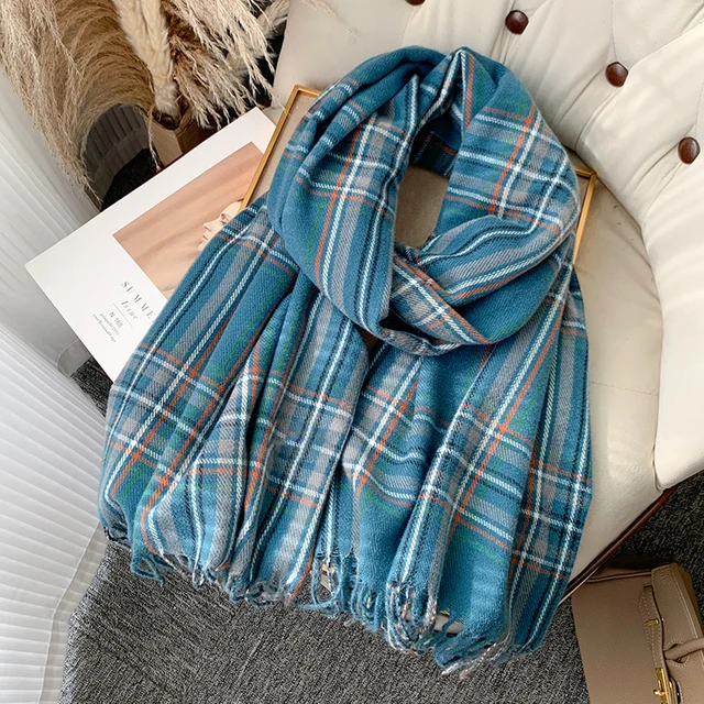 Korean Autumn Thick Plaid Scarf Women Men Fashion Long Warm Neck Cashmere Shawls Winter Tassel Neckerchief Outdoor Gifts