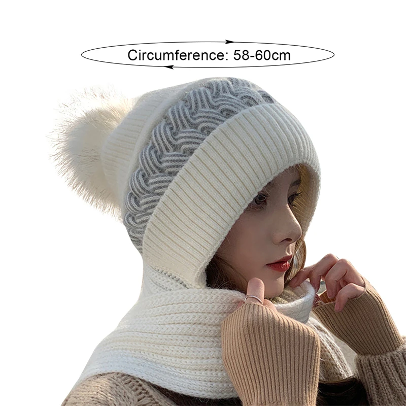 New Winter Thick Warm Fleece Hat Scarf Women Lined Beanies Scarf Set Rabbit Hair Blend Knitted Hat Scarf Outdoor Ski Bonnet Hats