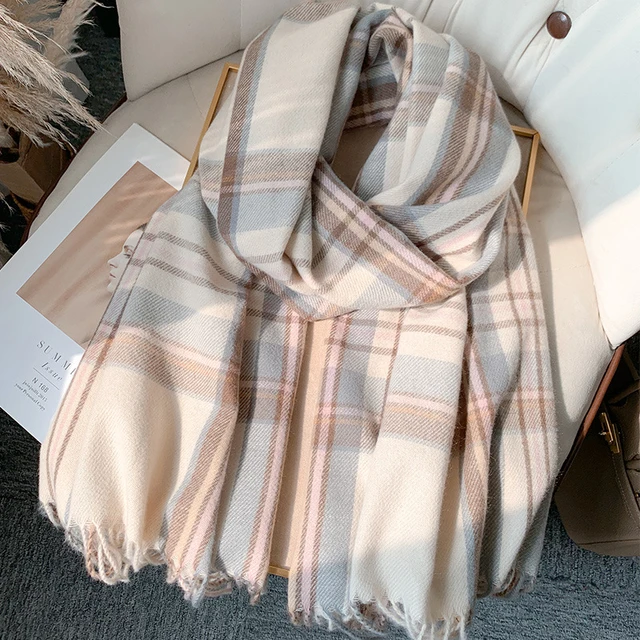 Korean Autumn Thick Plaid Scarf Women Men Fashion Long Warm Neck Cashmere Shawls Winter Tassel Neckerchief Outdoor Gifts