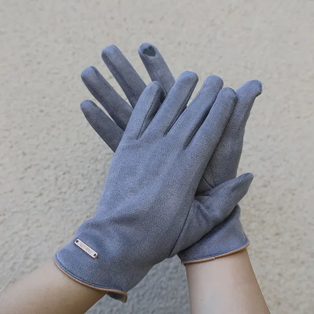 New Women Suede Gloves Autumn Winter Cute Furry Warm Mitts Full Finger Mittens Lady Outdoor Sport Female Wrist Glove Screentouch