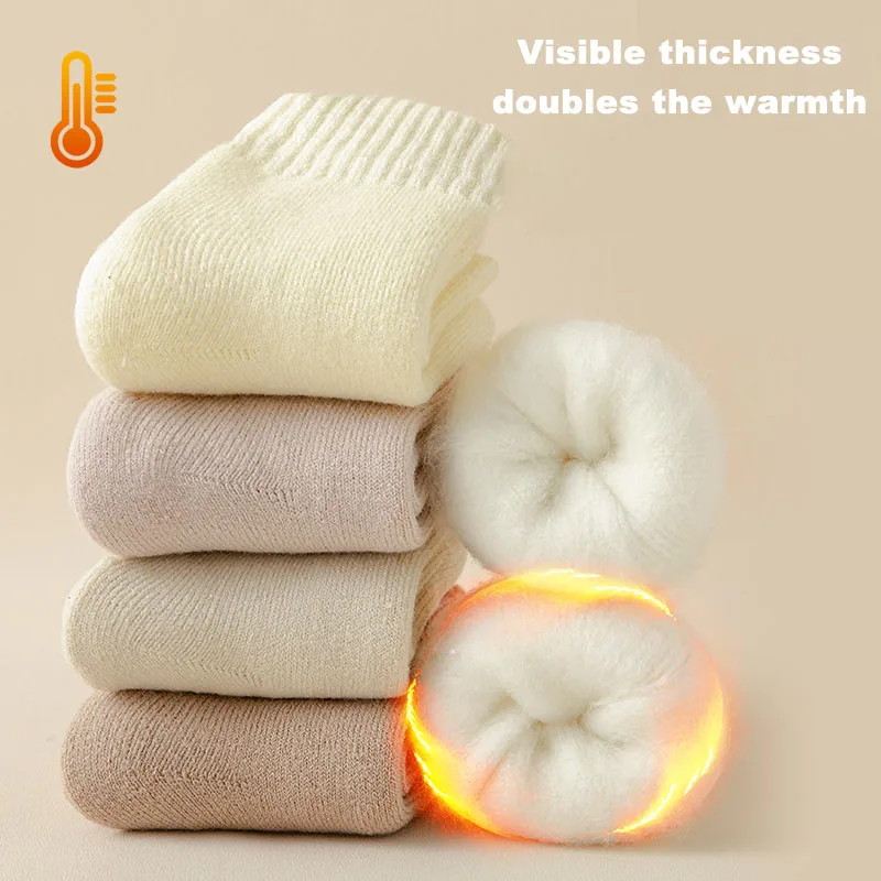 3 Pairs Women Socks Wool Autumn Winter Warm Snow Markron Color Thick Plush Hairy Soft Postpartum Stockings Floor Sleep Socks
