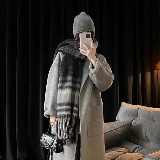 Winter Warm Plaid Fringe Scarf Women Vintage Thicken Color Shawl Couple Ins Korean Velvet Brand Scarves Autumn Outdoor